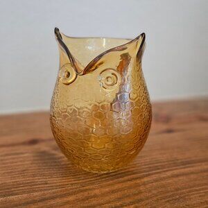 Vintage Trautman Amber Glass Honeycomb Owl Glass Pitcher